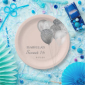 赤面ピンクシルバーグリッターバルーン甘い16 ペーパープレート (パーティー)