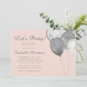 赤面ピンクシルバーグリッターバルーン甘い16 招待状 (スタンド正面)