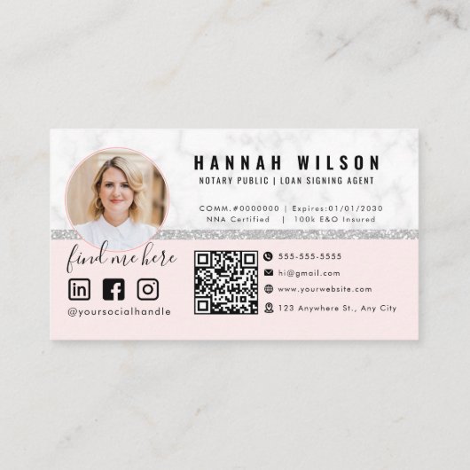 赤面ピンクシルバーグリッターマーブルモバイル公証人 名刺 (裏面)