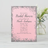 赤面ピンクシルバーグリッターモダンブライダルシャワー 招待状 (スタンド正面)