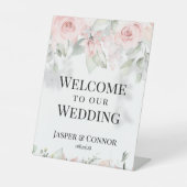 赤面ピンクシルバーグリーンへようこそ私たち結婚の 台座サイン (正面)