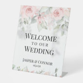 赤面ピンクシルバーグリーンへようこそ私たち結婚の 台座サイン (正面)