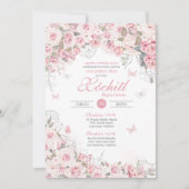赤面ピンクシルバーバラバタフライフローラキンセアニェラ 招待状 (正面)