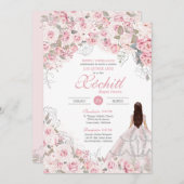 赤面ピンクシルバーバラブロッサムエレガントキンセアニェラ 招待状 (正面/裏面)