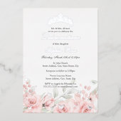 赤面ピンクシルバーフローラティアラキンセアニェラ 箔招待状 (正面)