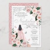 赤面ピンクシルバーフローラプリンセスキンセアニェラ 招待状 (正面/裏面)