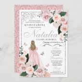 赤面ピンクシルバーフローラプリンセスキンセアニェラ 招待状 (正面/裏面)