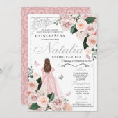 赤面ピンクシルバーフローラプリンセスキンセアニェラ 招待状 (正面/裏面)