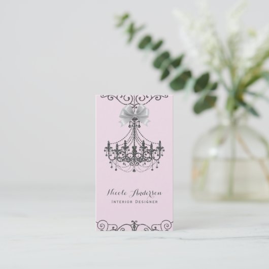 赤面ピンクシルバーホワイトボウヴィンテージグラムデザイナー 名刺 (スタンド正面)