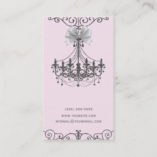 赤面ピンクシルバーホワイトボウヴィンテージグラムデザイナー 名刺 (裏面)