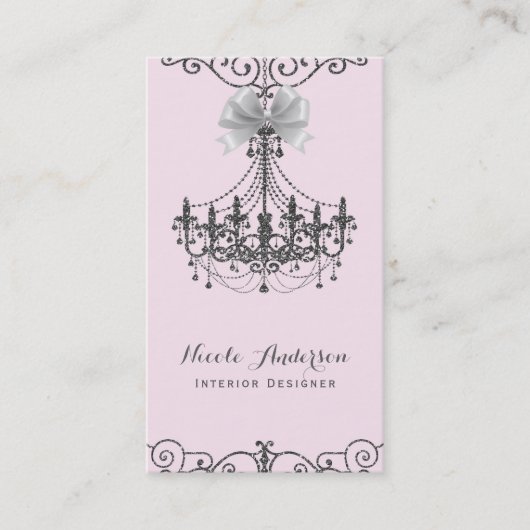 赤面ピンクシルバーホワイトボウヴィンテージグラムデザイナー 名刺 (正面)