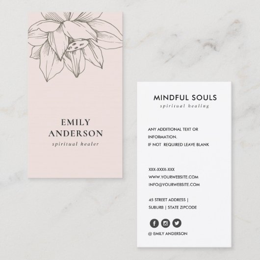赤面ピンクシルバーロータスシンプル霊気スピリチュアル 名刺 (正面/裏面)