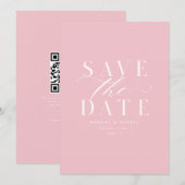 赤面ピンクシンプル牡丹の写真なしQR日付を保存 セーブザデート (正面/裏面)