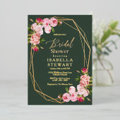 赤面ピンクジオメトリックダークグリーンブライダルシャワー 箔招待状 (立ち正面)