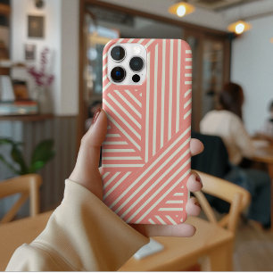 赤面ピンクジオメトリックパターフェミニンンガーリーストライプ iPhone 13ケース