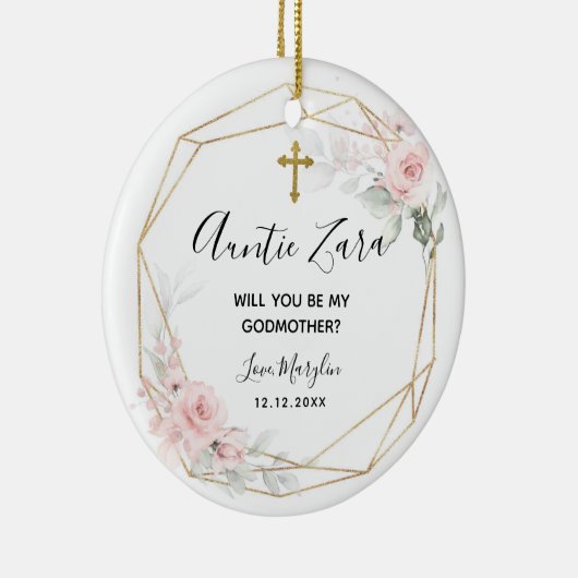 赤面ピンクジオメトリックフローラゴドマザーオーナメント セラミックオーナメント (右)