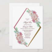 赤面ピンクジオメトリックフローラハイティー 招待状 (正面/裏面)
