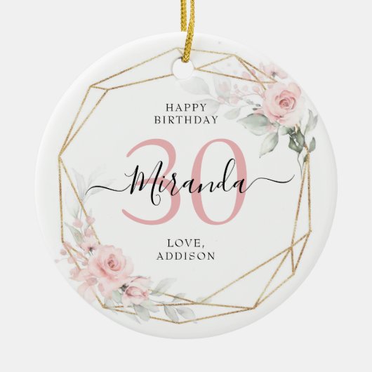 赤面ピンクジオメトリックフローラ30周年 セラミックオーナメント (正面)