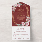 赤面ピンクジオメトリック王室のテラコッタ結婚ズ オールインワン招待状 (内側)