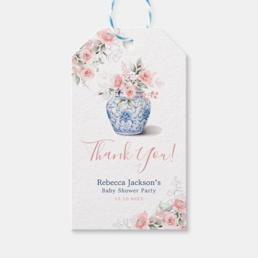 赤面ピンクジンジャージャーブベビーシャワーありがとう ギフトタグ (正面)