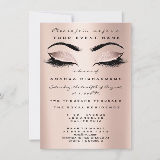 赤面ピンクスキニーメイクグリッターアイズ16th花嫁 招待状 (正面)