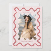 赤面ピンクスクライゴスウェーブライン卒業ありがとう 案内状 (正面)