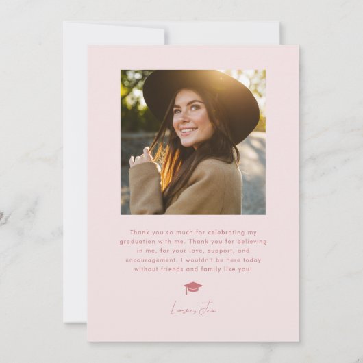 赤面ピンクスクライゴスウェーブライン卒業ありがとう 案内状 (裏面)