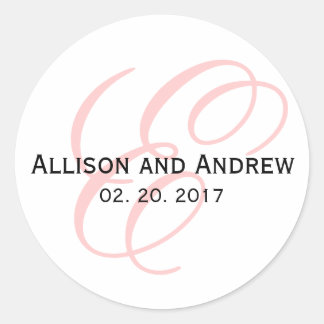 赤面ピンクスクリプトイニシャルEモノグラム結婚式の引き出物 ラウンドシール