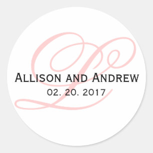 赤面ピンクスクリプトイニシャルLモノグラム結婚式の引き出物 ラウンドシール