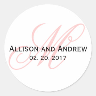 赤面ピンクスクリプトイニシャルMモノグラム結婚式の引き出物 ラウンドシール