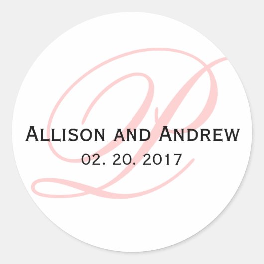 赤面ピンクスクリプトイニシャルPモノグラム結婚式の引き出物 ラウンドシール (正面)