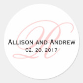 赤面ピンクスクリプトイニシャルRモノグラム結婚式の引き出物 ラウンドシール (正面)