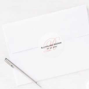 赤面ピンクスクリプトイニシャルRモノグラム結婚式の引き出物 ラウンドシール