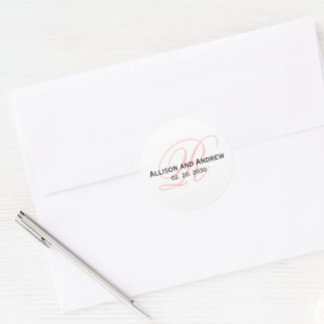 赤面ピンクスクリプトイニシャルRモノグラム結婚式の引き出物 ラウンドシール