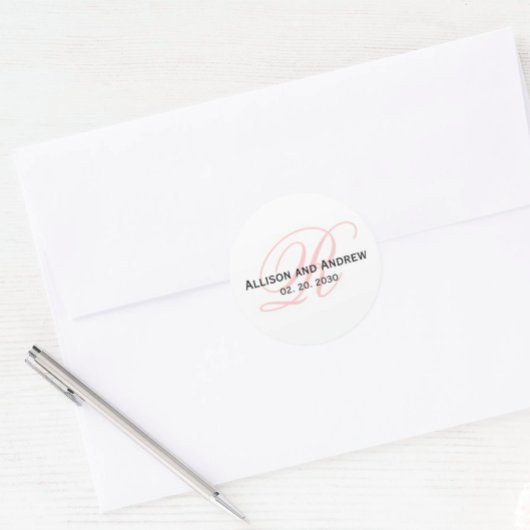 赤面ピンクスクリプトイニシャルRモノグラム結婚式の引き出物 ラウンドシール