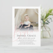 赤面ピンクスクリプトフォトバプテメ 招待状 (スタンド正面)