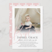 赤面ピンクスクリプトフォトバプテメ 招待状 (正面/裏面)