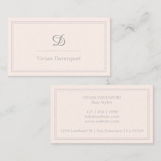 赤面ピンクスクリプトモノグラム |ミニマリスト 名刺 (正面/裏面)