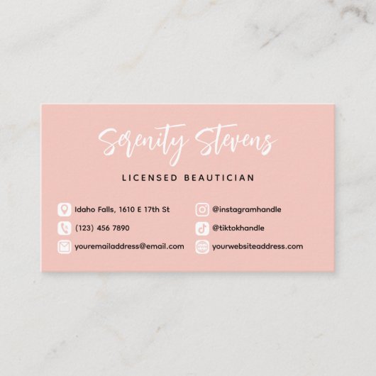 赤面ピンクスタイリッシュビューティシアンソーシャルメディア写真 名刺 (正面)