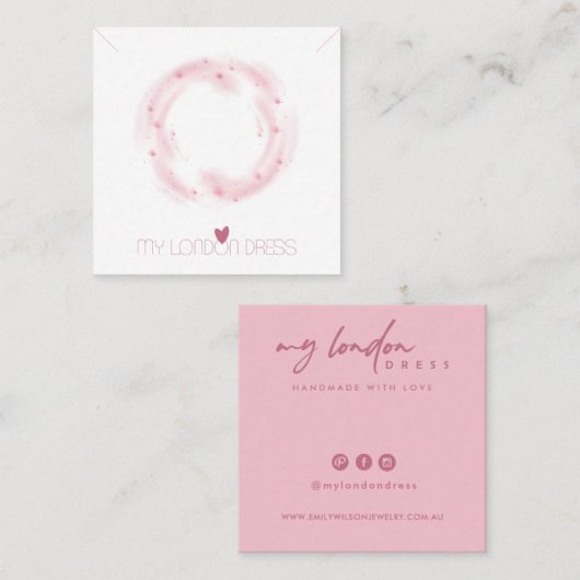 赤面ピンクスターサークルネックレスブレスレットディスプレイ スクエア名刺 (正面/裏面)