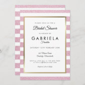 赤面ピンクストライプグリッター結婚ブライダルシャワー 招待状 (正面/裏面)