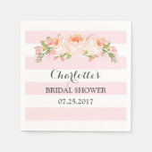 赤面ピンクストライプフローラブライダルシャワーナプキン スタンダードカクテルナプキン (正面)