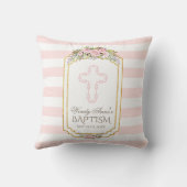 赤面ピンクストライプフローラ金ゴールドバプティスモノグラム クッション (裏面)