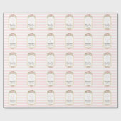 赤面ピンクストライプフローラ金ゴールドバプティスモノグラム ラッピングペーパー (フラット)