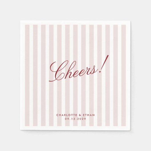赤面ピンクストライプ縦モダン結婚型ナプキン スタンダードカクテルナプキン (正面)