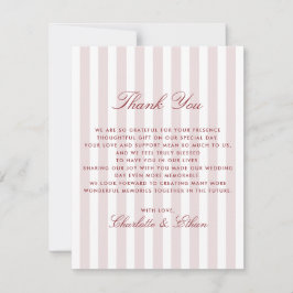 赤面ピンクストライプ縦モダン結婚型感謝していY 招待状