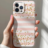 赤面ピンクストライプ金ゴールドグリッター紙吹雪モノグラム Case-Mate iPhoneケース