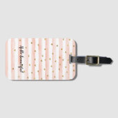 赤面ピンクストライプ金ゴールドハート ラゲッジタグ (正面横)