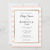 赤面ピンクストライプ金ゴールドベビーシャワー招待状 招待状 (正面)