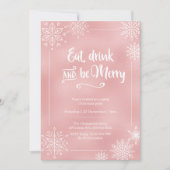 赤面ピンクスノーフレーククリスマスパーティの招待状 招待状 (正面)